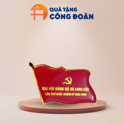 Quà tặng Đại hội Đảng bộ huy hiệu kim loại màu đỏ in logo HH-05
