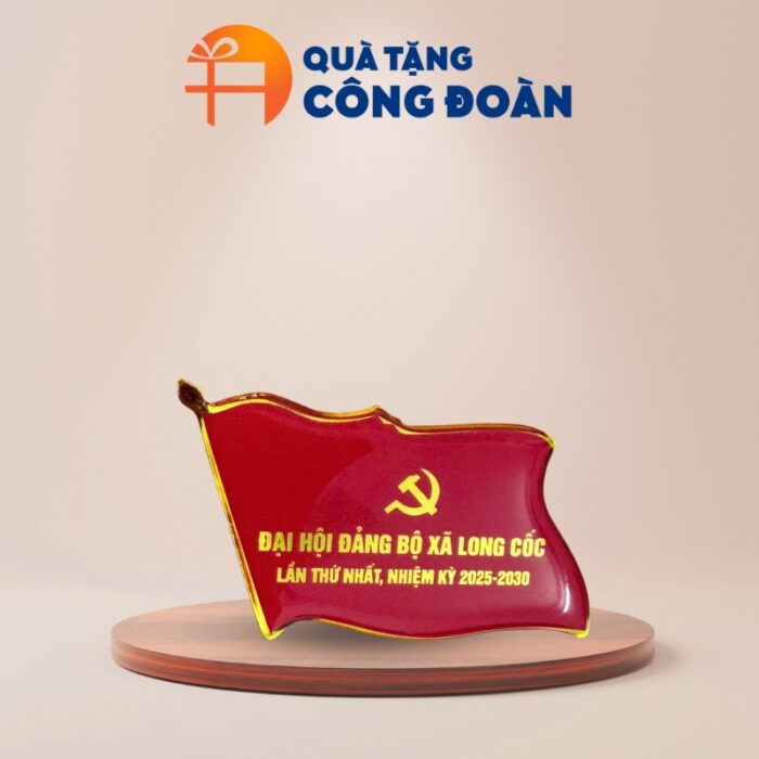 Quà tặng Đại hội Đảng bộ huy hiệu kim loại màu đỏ in logo HH-05