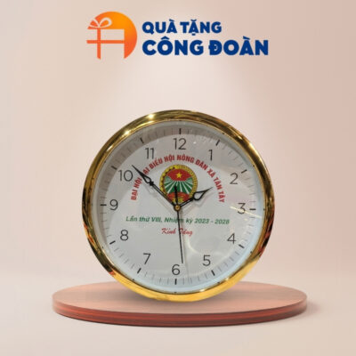 Quà tặng Đại hội in logo đồng hồ treo tường tròn viền xi vàng DH-11