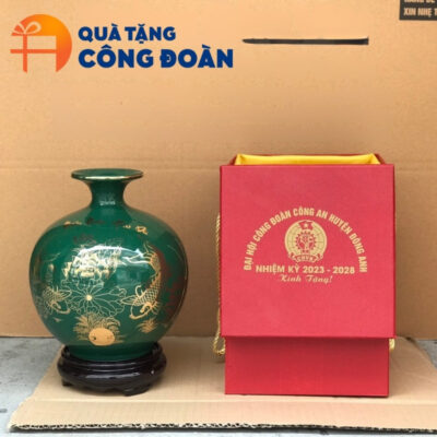 Alternative view of Bình hút lộc in logo quà tặng Đại hội Công đoàn vẽ vàng hoa sen cá chép BHL-10