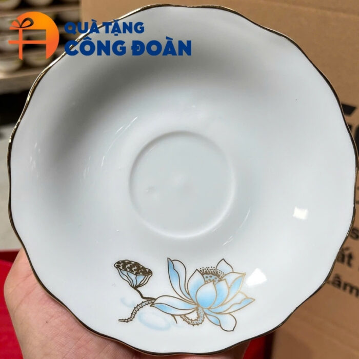 Bộ trà dáng mẫu đơn in logo quà tặng Đại hội Đảng vẽ hoa sen AC-20 - Hình ảnh 6