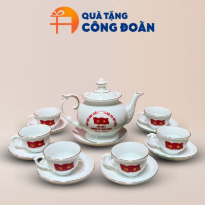 Quà tặng Đại hội Đảng bộ trà in logo dáng đài cát kẻ chỉ vàng AC-21