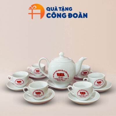Bộ trà Minh Long in logo quà tặng Đại hội Đảng in logo sứ trắng AC-19