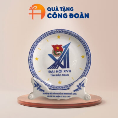 Đĩa sứ đồng hồ quà tặng Đại hội Đoàn thanh niên cao 22cm ĐBT-03