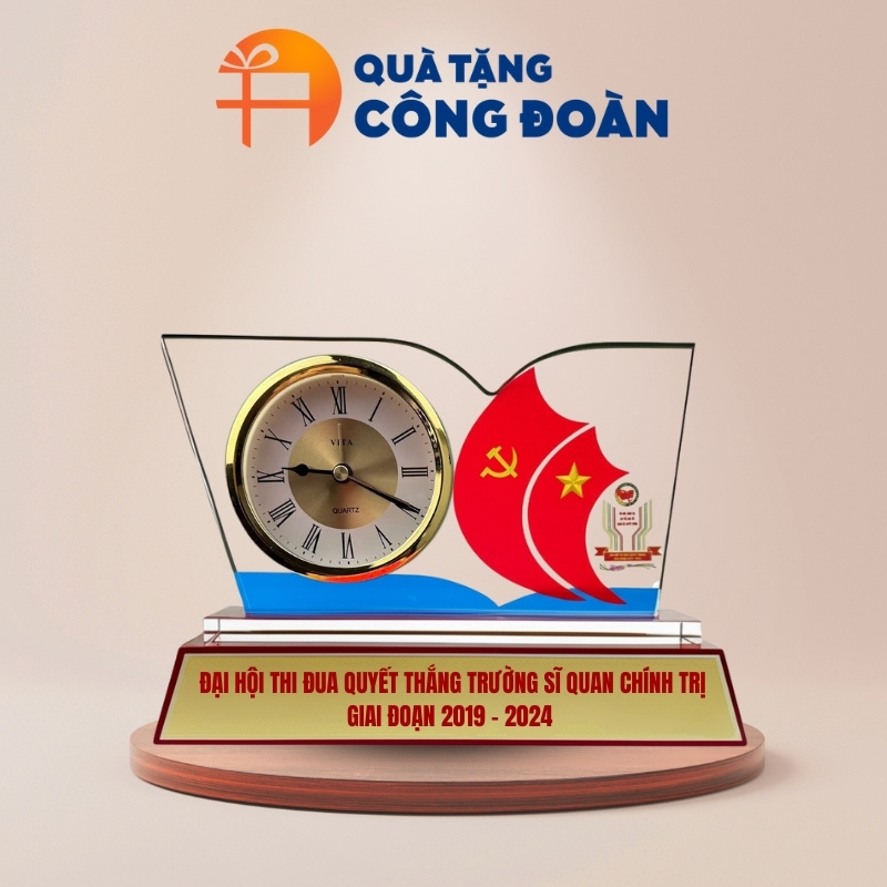 Quà tặng Đại hội đồng hồ để bàn in logo pha lê DH-23
