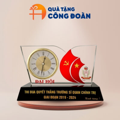 Đồng hồ để bàn pha lê in logo quà tặng Đại hội Đại biểu DH-21