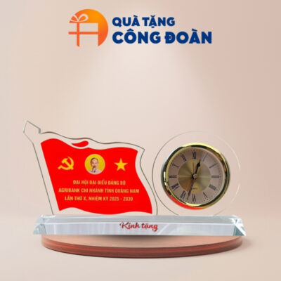 Đồng hồ để bàn quà tặng Đại hội Đại biểu in logo pha lê DH-20