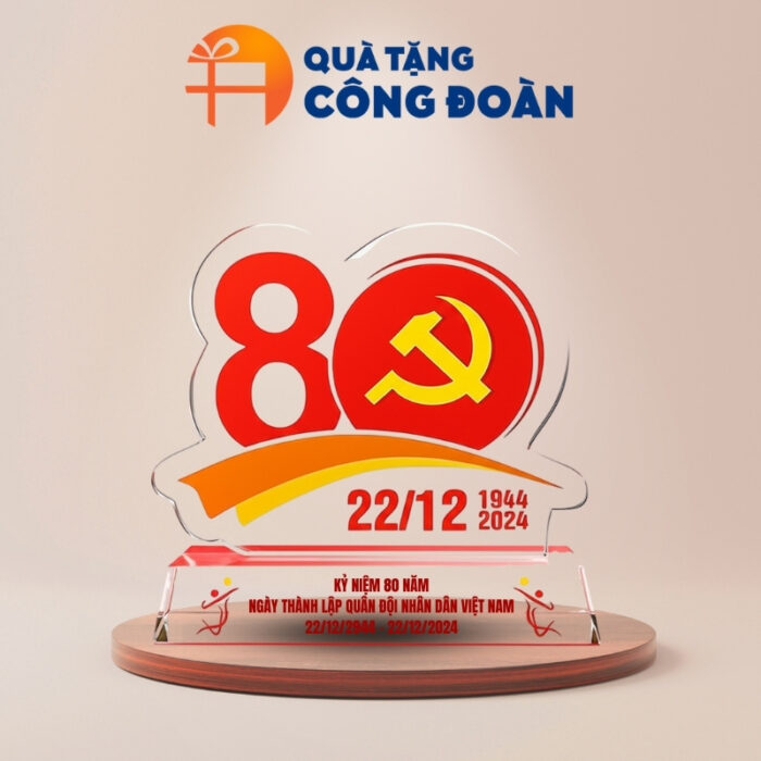 Kỷ niệm chương pha lê in logo kỷ niệm 80 năm thành lập Quân đội Nhân dân KNC-03