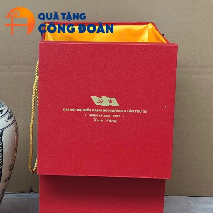 Bình hoa in logo quà tặng Đại hội men hanh vàng họa tiết tứ cảnh LH-17 - Hình ảnh 5