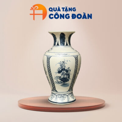 Lọ hoa in logo quà tặng Đại hội men hanh vàng họa tiết tứ cảnh LH-17