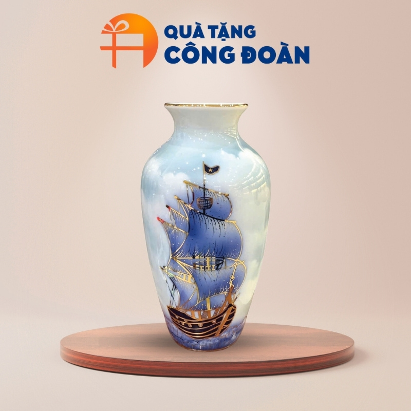 Lọ hoa in logo quà tặng Đại hội họa tiết thuận buồm xuôi gió LH-18