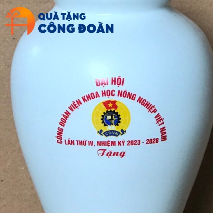 Lọ hoa quà tặng Đại hội Công đoàn in logo cao 27cm vẽ hoa bồ công anh LH-13 - Hình ảnh 4