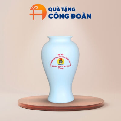 Lọ hoa quà tặng Đại hội Công đoàn in logo cao 27cm vẽ hoa bồ công anh LH-13
