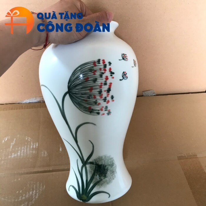 Lọ hoa quà tặng Đại hội Công đoàn in logo cao 27cm vẽ hoa bồ công anh LH-13 - Hình ảnh 6