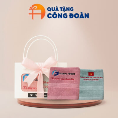 Set 2 khăn thêu in logo kỷ niệm 80 năm Quốc khánh Việt Nam KB-06