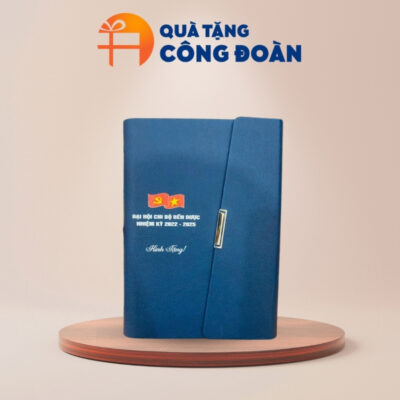 Quà tặng Đại hội sổ còng 3 khúc chéo in logo màu xanh dương SD-06