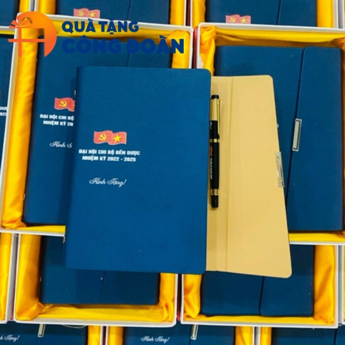Quà tặng Đại hội sổ còng 3 khúc chéo in logo màu xanh dương SD-06 - Hình ảnh 3