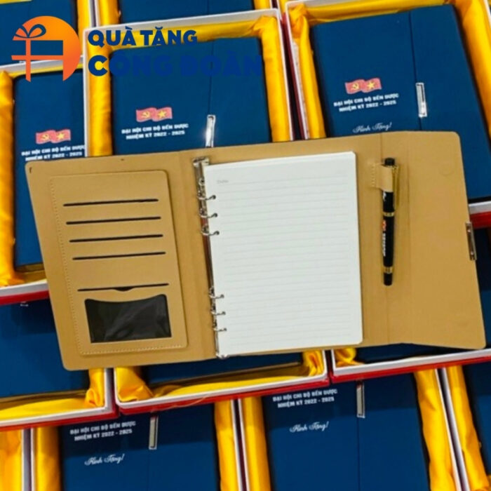 Quà tặng Đại hội sổ còng 3 khúc chéo in logo màu xanh dương SD-06 - Hình ảnh 4
