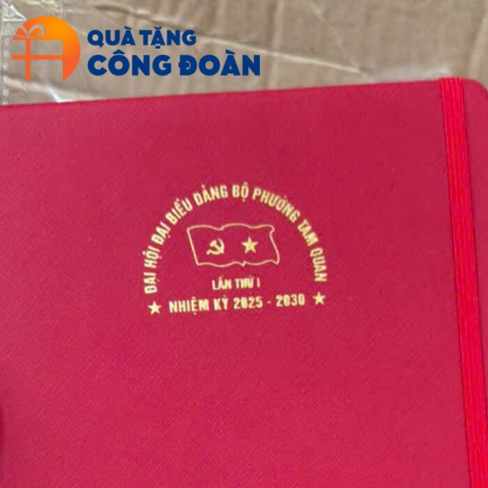 Sổ da dán gáy màu đỏ in logo quà tặng Đại hội Đại biểu SD-07 - Hình ảnh 3