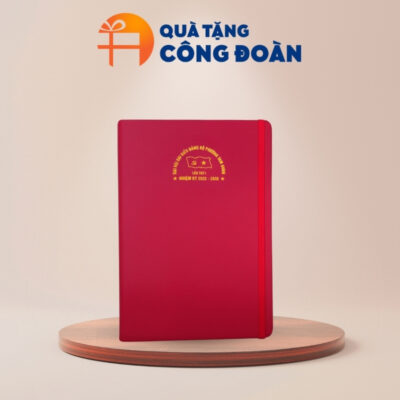 Sổ da dán gáy màu đỏ in logo quà tặng Đại hội Đại biểu SD-07