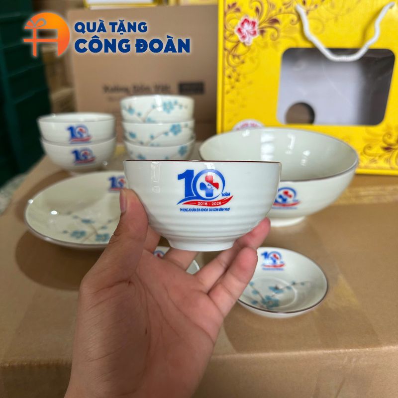 Bộ bát đĩa 8 món in logo Phòng khám Vĩnh Phú BĐ-08 - Ảnh 2