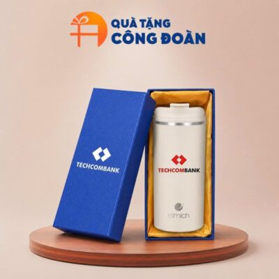 Bình Giữ Nhiệt Inox 304 trắng kem in Logo quà tặng Công đoàn