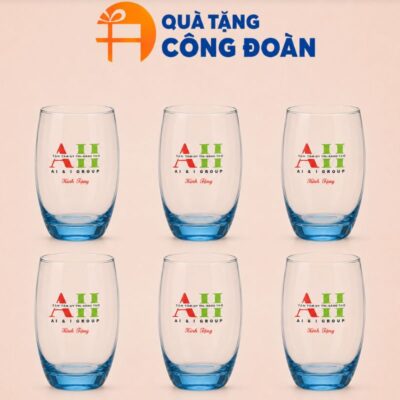 Bộ 6 cốc thủy tinh Luminarc màu xanh in logo quà tặng Đại hội 370 ml