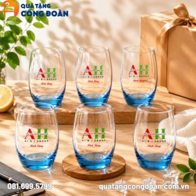 Bộ 6 cốc thủy tinh Luminarc màu xanh in logo quà tặng Đại hội 370 ml