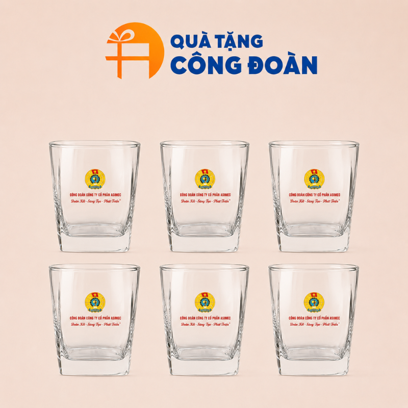 Bộ 6 cốc thủy tinh Ocean in logo quà tặng Công Đoàn 195ml