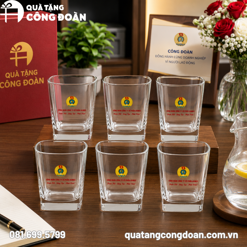 Bộ 6 cốc thủy tinh Ocean in logo quà tặng Công Đoàn 195ml