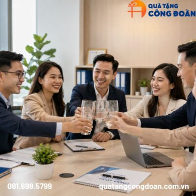 Bộ 6 cốc thủy tinh in logo dáng trụ cao thẳng quà tặng Đại hội 370 ml
