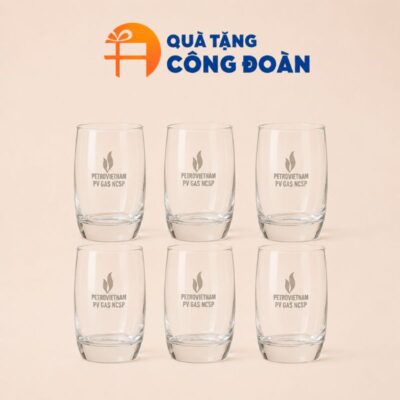 Bộ 6 cốc thủy tinh in logo dáng trụ cao thẳng quà tặng Đại hội 370 ml