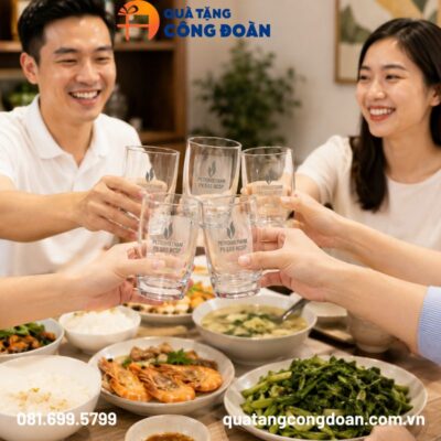 Bộ 6 cốc thủy tinh in logo dáng trụ cao thẳng quà tặng Đại hội 370 ml