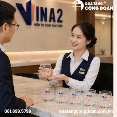 Bộ 6 cốc thủy tinh in logo quà tặng Đại hội Công Đoàn