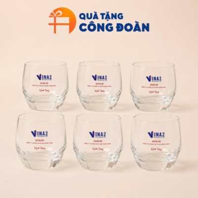 Bộ 6 cốc thủy tinh in logo quà tặng Đại hội Công Đoàn
