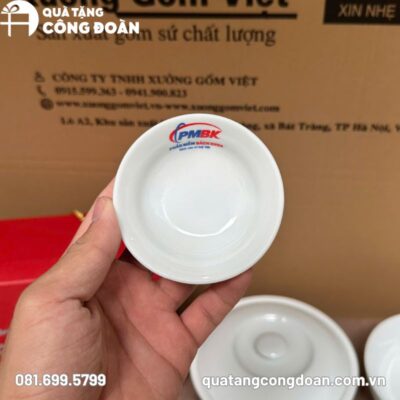 Bộ bát đĩa in logo Công đoàn trắng gốm sứ Bát Tràng