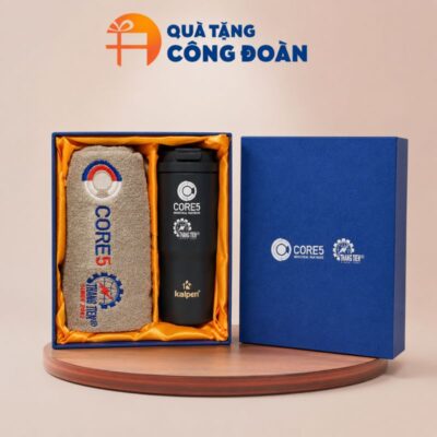 Bộ Giftset Quà Tặng Công Đoàn Cao Cấp - Cốc Giữ Nhiệt Kalpen & Khăn Bông Thêu Logo GS -10