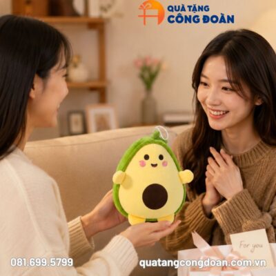 Gấu bông quả bơ in logo quà tặng Công đoàn 15cm