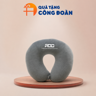 Gối chữ U Velboa thêu logo Công đoàn ruột bông màu xám