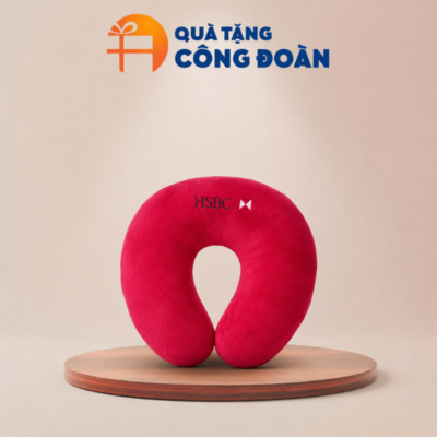 Gối chữ U vải Velboa thêu logo Công đoàn ruột bông màu đỏ