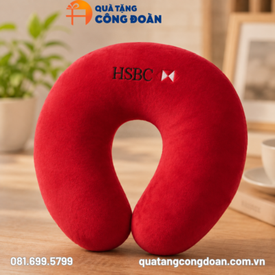 Gối chữ U vải Velboa thêu logo Công đoàn ruột bông màu đỏ