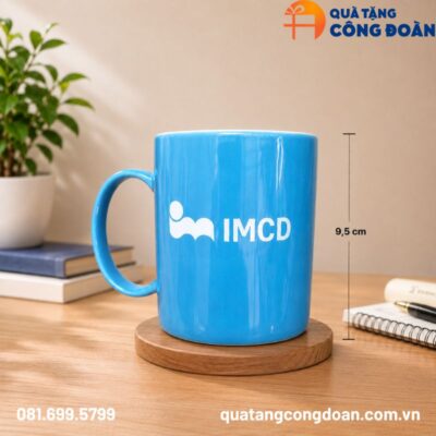 Ly sứ Bát Tràng men bóng xanh dương in logo Công đoàn