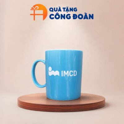 Ly sứ Bát Tràng men bóng xanh dương in logo Công đoàn