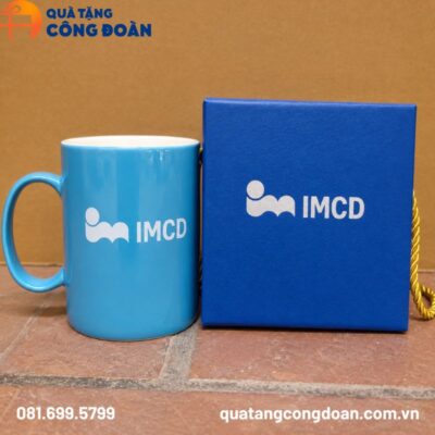 Ly sứ Bát Tràng men bóng xanh dương in logo Công đoàn