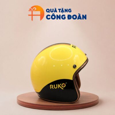 Mũ bảo hiểm in logo 3/4 đầu màu vàng phối đen quà tặng Đại hội