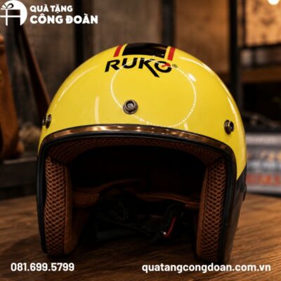 Mũ bảo hiểm in logo 3/4 đầu màu vàng phối đen quà tặng Đại hội