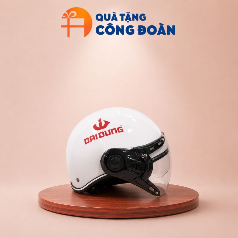 Mũ bảo hiểm nửa đầu có kính màu trắng sơn bóng in logo công đoàn