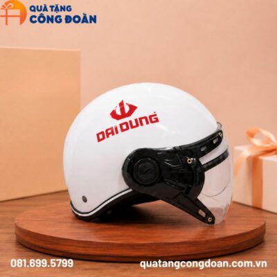 Mũ bảo hiểm nửa đầu có kính màu trắng sơn bóng in logo công đoàn