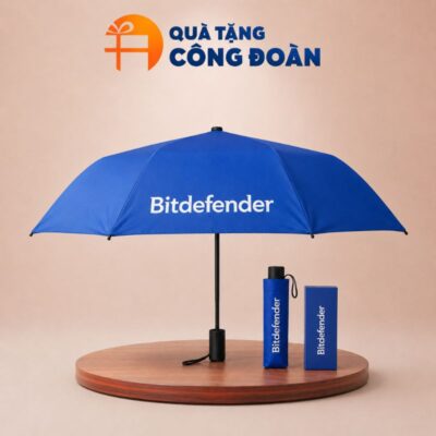 Ô dù cầm tay gấp hai bán tự động màu xanh quà tặng Công đoàn in logo