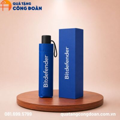 Ô dù cầm tay gấp hai bán tự động màu xanh quà tặng Công đoàn in logo